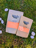 Two kraft pouches of Phoenix Ash orange fizzy powder on grass beside white stones